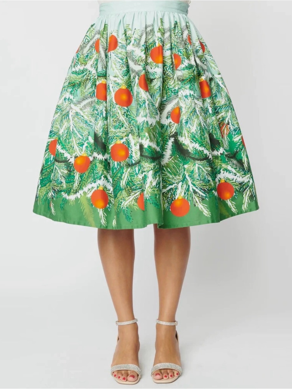 Unique Vintage Green Holiday Print A-Line Skirt